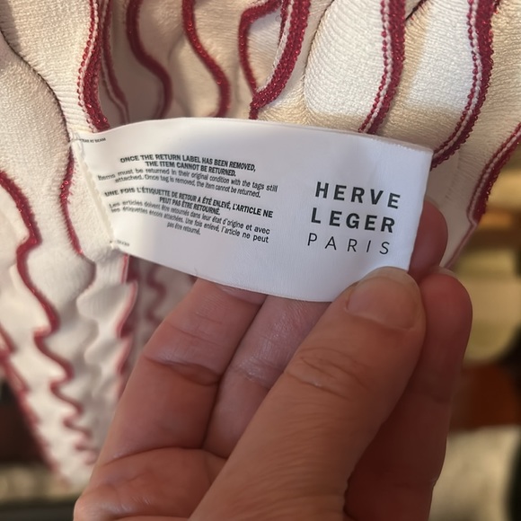 Herve Leger size M off white and shimmery red fit and flare dress knee length - Picture 15 of 15